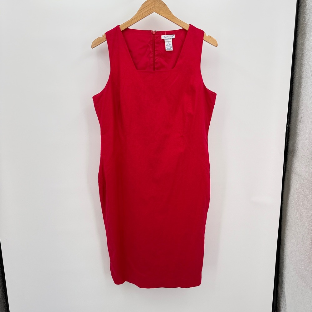 JG Hook‎ Linen Blend Dress Sleeveless Square Neck Red Sheath Dress Size 12